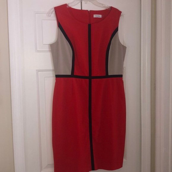Calvin Klein Dresses & Skirts - Calvin Klein Red, Black, Beige career dress 12